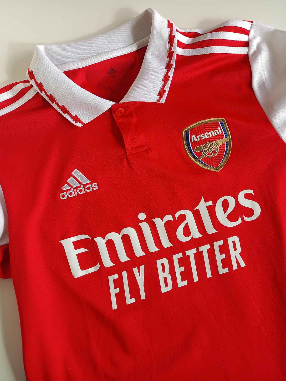 Arsenal 2022/23 Home Shirt Saliba H35903 logos
